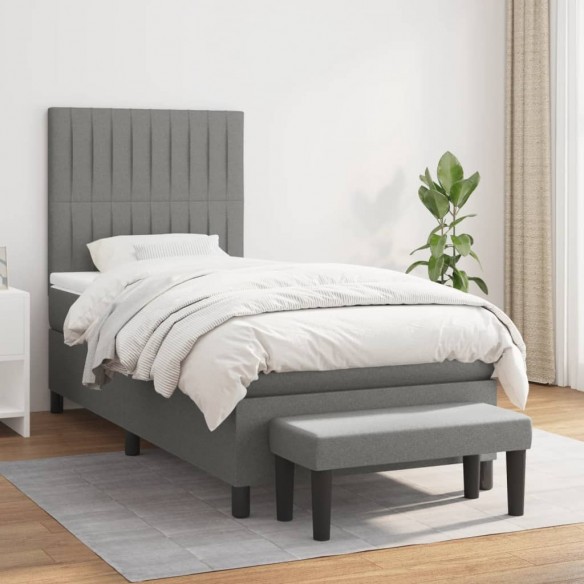 Cadre de lit avec matelas Gris foncé 80x200 cm Tissu