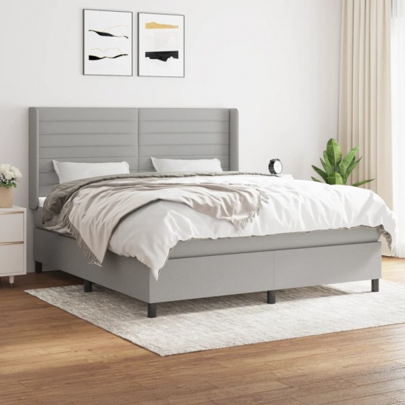 Cadre de lit avec matelas Gris clair 180x200cm Tissu