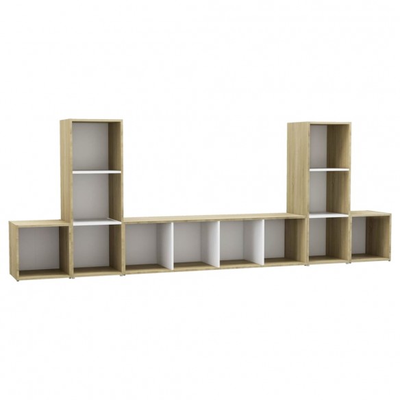 Ensemble de meubles TV 5 pcs Blanc et chêne sonoma Aggloméré