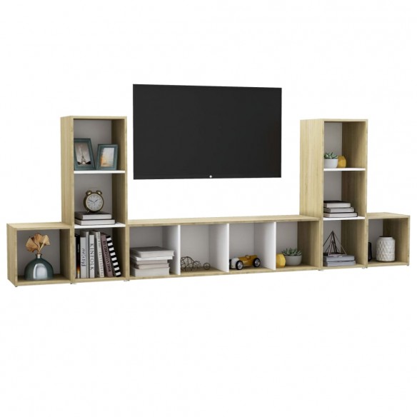 Ensemble de meubles TV 5 pcs Blanc et chêne sonoma Aggloméré