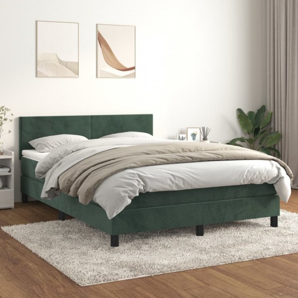 Cadre de lit et matelas Vert foncé 140x200cm Velours