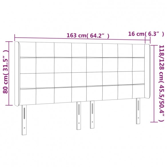 Tête de lit à LED Gris clair 163x16x118/128 cm Velours