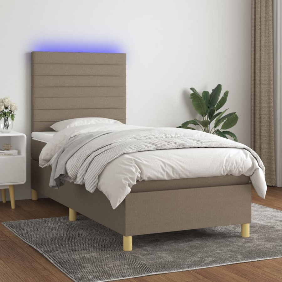 Cadre de lit et matelas et LED Taupe 100x200cm Tissu