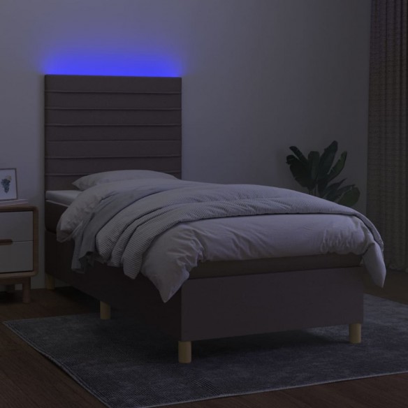 Cadre de lit et matelas et LED Taupe 100x200cm Tissu