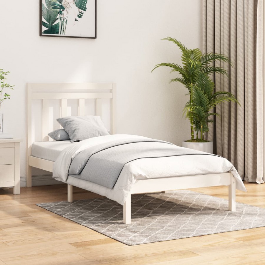 Cadre de lit Blanc Bois massif 90x190 cm Simple