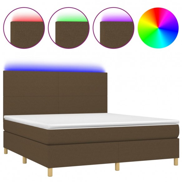 Cadre de lit matelas et LED Marron foncé 180x200 cm