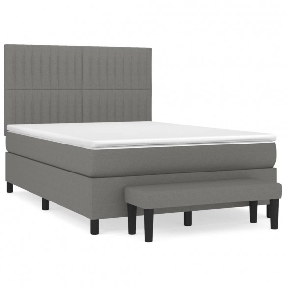 Cadre de lit avec matelas Gris foncé 140x190cm Tissu