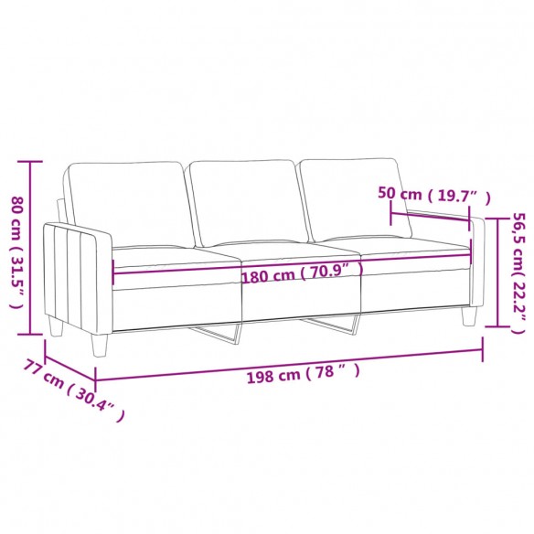 Canapé à 3 places Rouge bordeaux 180 cm Tissu