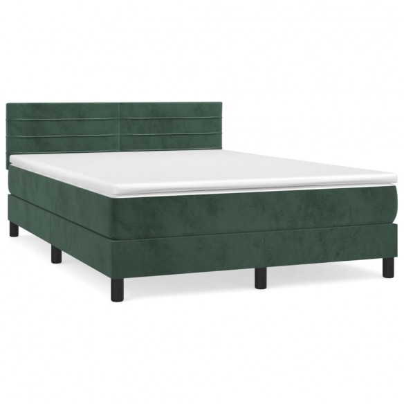 Cadre de lit et matelas Vert foncé 140x200cm Velours