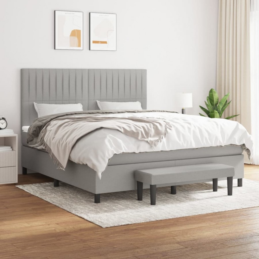 Cadre de lit avec matelas Gris clair 160x200cm Tissu