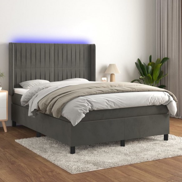 Cadre de lit matelas et LED Gris foncé 140x190 cm