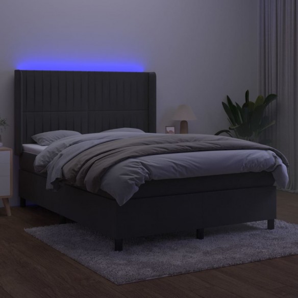 Cadre de lit matelas et LED Gris foncé 140x190 cm