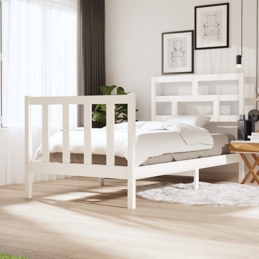 Cadre de lit Blanc Bois de pin massif 75x190 cm Petit simple