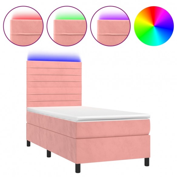 Cadre de lit avec matelas LED Rose 90x200 cm Velours