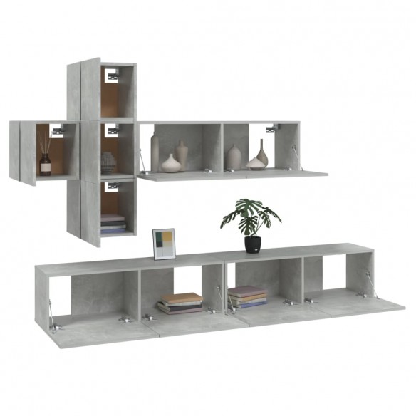 Ensemble de meubles TV 7 pcs Gris béton Bois d'ingénierie