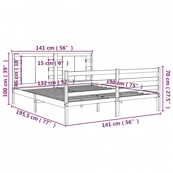 Cadre de lit Blanc Bois de pin massif 135x190 cm Double