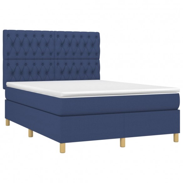 Cadre de lit avec matelas Bleu 140x190 cm Tissu