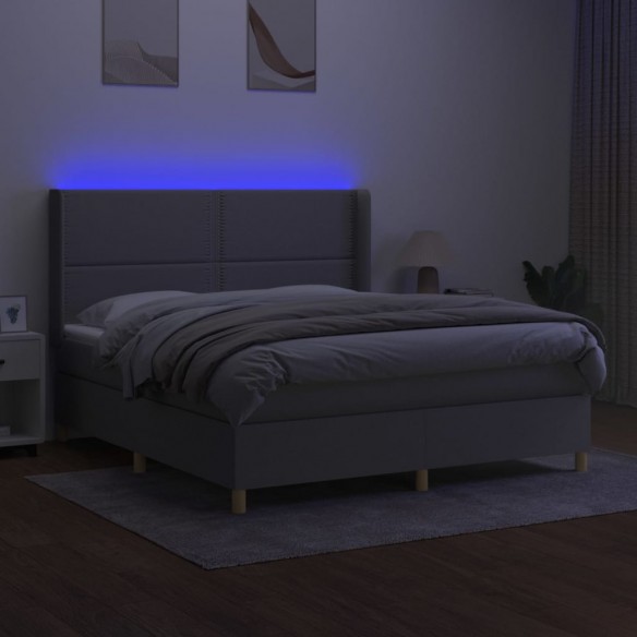 Cadre de lit matelas LED Gris clair 160x200 cm Tissu