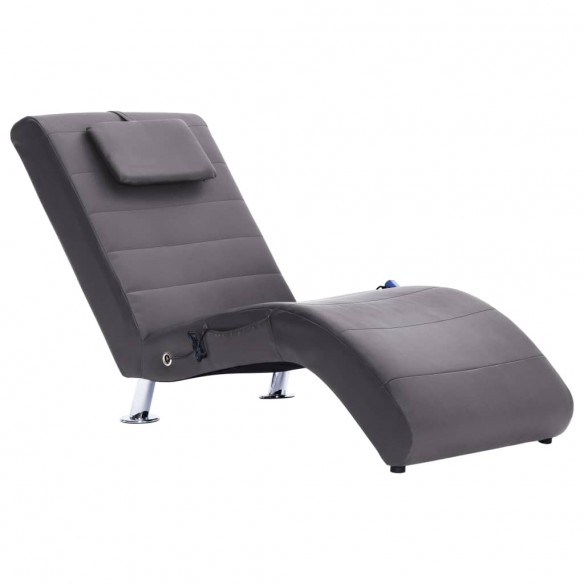 Chaise longue de massage avec oreiller gris similicuir