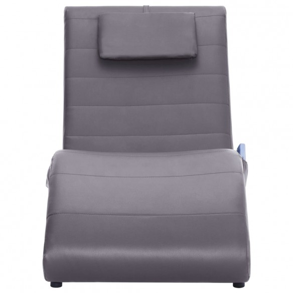 Chaise longue de massage avec oreiller gris similicuir