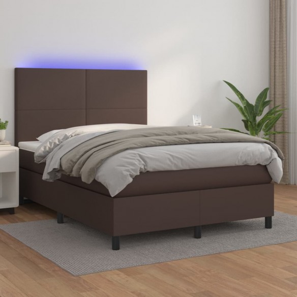 Cadre de lit avec matelas et LED Marron 140x190 cm