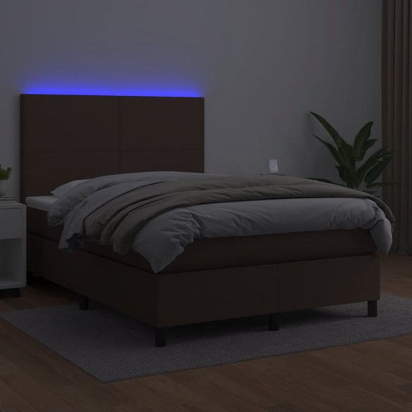 Cadre de lit avec matelas et LED Marron 140x190 cm