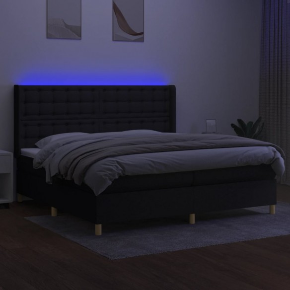 Cadre de lit matelas et LED Noir 200x200 cm Tissu