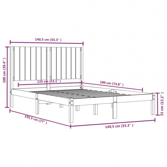 Cadre de lit bois de pin massif 135x190 cm double