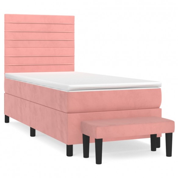 Cadre de lit avec matelas Rose 100x200 cm Velours