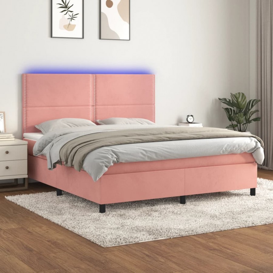 Cadre de lit matelas et LED Rose 180x200 cm Velours