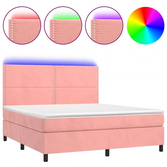 Cadre de lit matelas et LED Rose 180x200 cm Velours