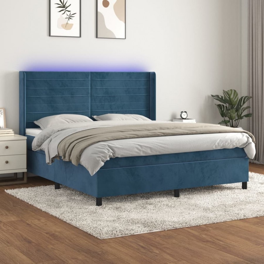 Cadre de lit matelas et LED Bleu foncé 160x200 cm