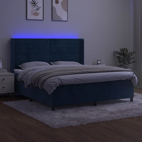 Cadre de lit matelas et LED Bleu foncé 160x200 cm