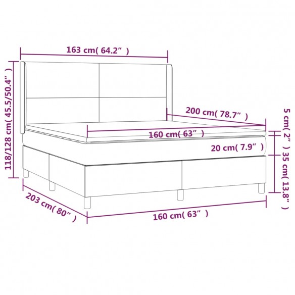 Cadre de lit avec matelas Marron foncé 160x200 cm