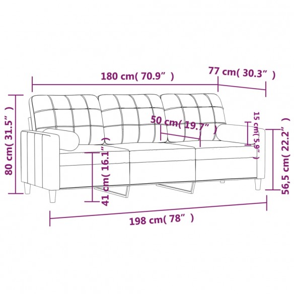 Canapé 3 places avec oreillers gris foncé 180 cm tissu