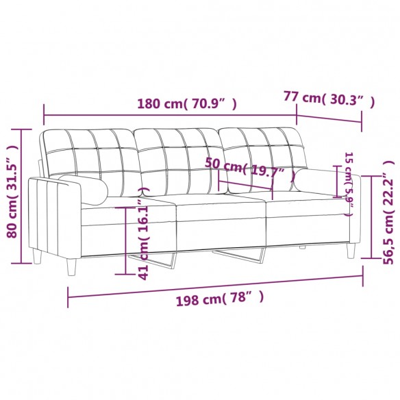 Canapé 3 places avec oreillers décoratifs marron 180 cm tissu