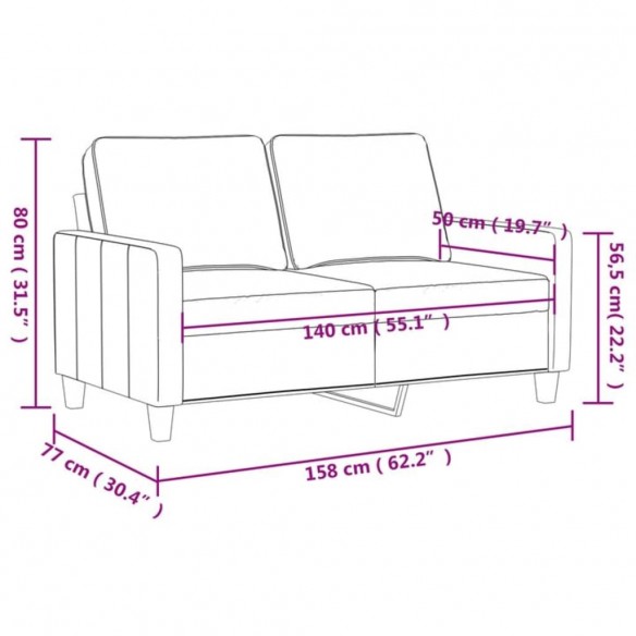 Canapé à 2 places Gris clair 140 cm Tissu