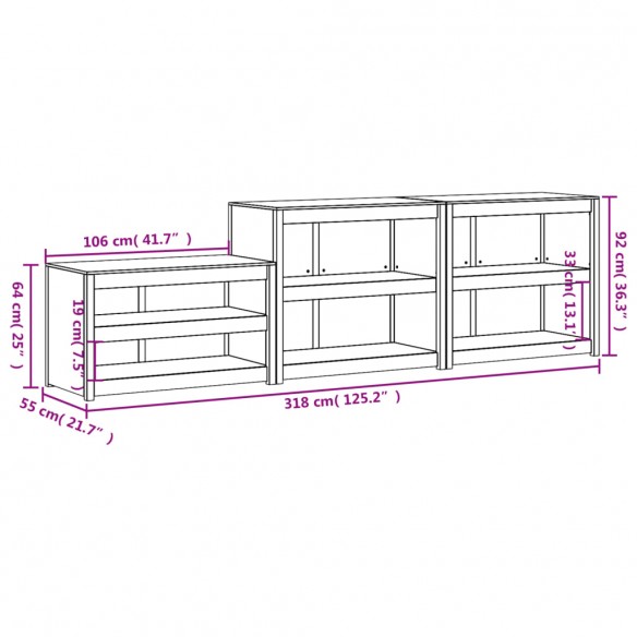 Armoires de cuisine d'extérieur 3 pcs noir bois de pin massif