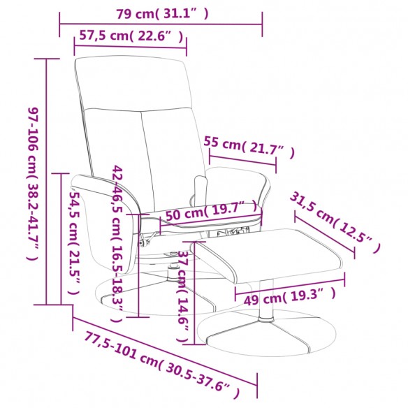 Fauteuil de massage inclinable et repose-pieds gris foncé tissu