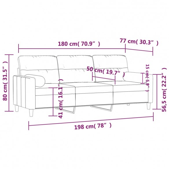 Canapé 3 places avec oreillers jaune clair 180 cm tissu