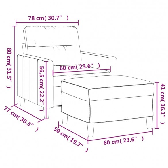 Fauteuil avec repose-pied Gris foncé 60 cm Tissu