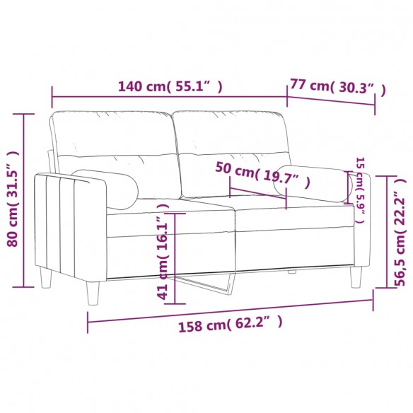 Canapé 2 places avec oreillers gris foncé 140 cm tissu