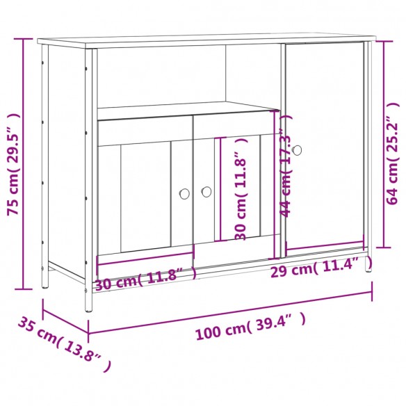 Buffet chêne fumé 100x35x75 cm bois d'ingénierie