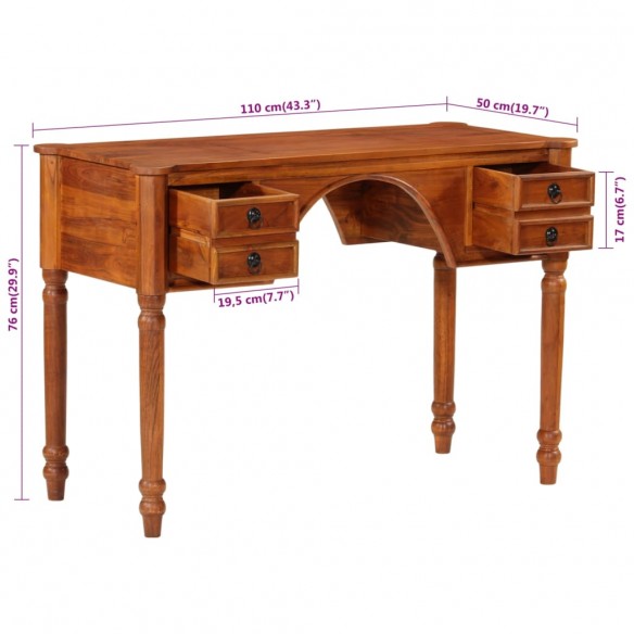 Bureau avec tiroirs 110x50x76 cm bois d'acacia solide