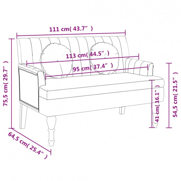 Banc avec coussins marron foncé 113x64,5x75,5 cm tissu