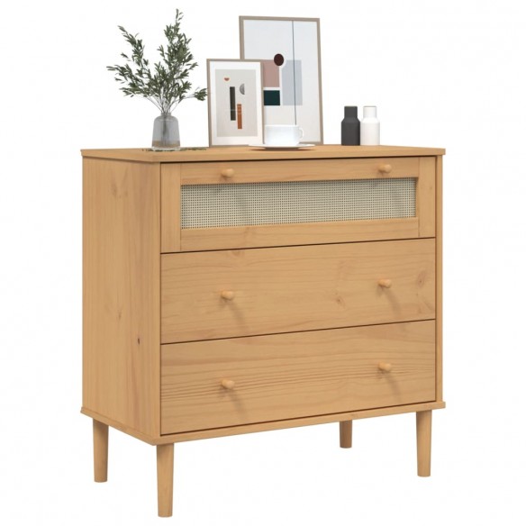 Commode SENJA aspect de rotin marron bois de pin solide