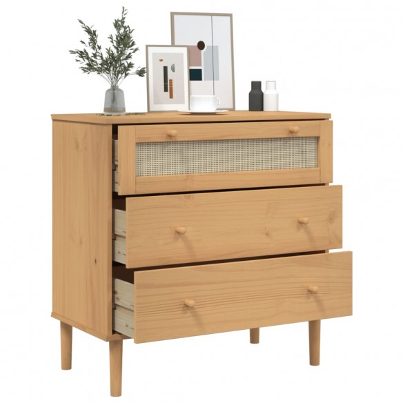 Commode SENJA aspect de rotin marron bois de pin solide