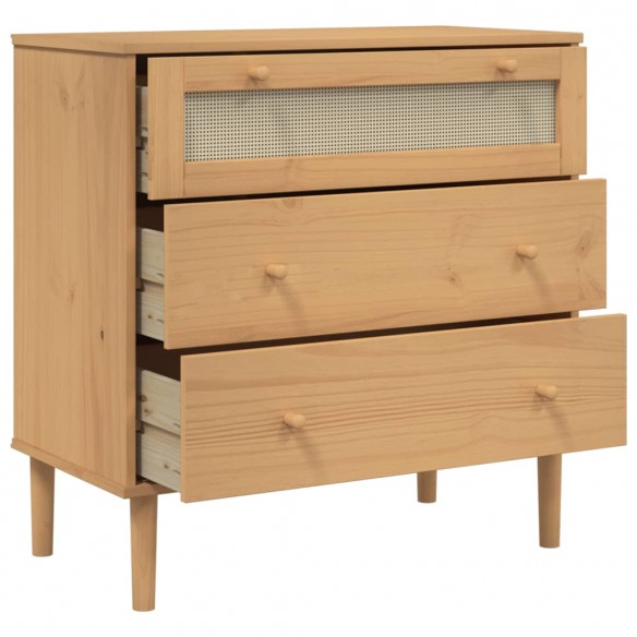 Commode SENJA aspect de rotin marron bois de pin solide