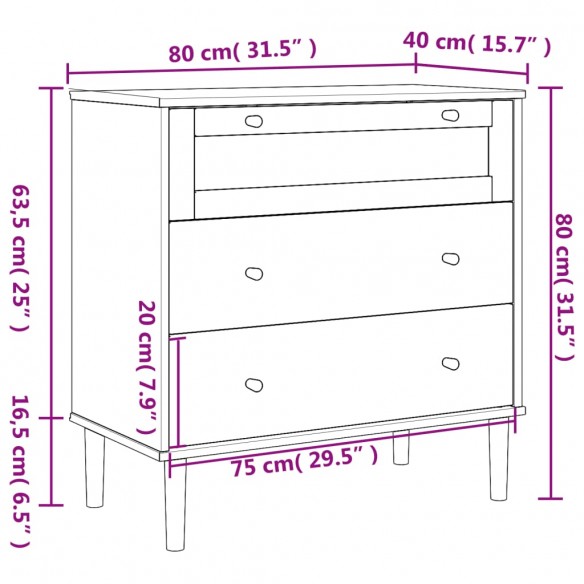 Commode SENJA aspect de rotin marron bois de pin solide