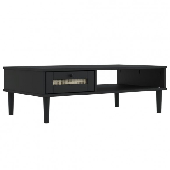 Table basse SENJA aspect rotin noir 100x55x33 cm bois massif